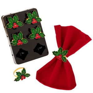 КОЛЕДЕН КОМПЛЕКТ ОТ 6 ПРЪСТЕНА ЗА САЛФЕТКИ С ИМЕЛ