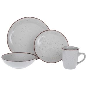 КОМПЛЕКТ ОТ 16 ЧАСТИ СИВ КЕРАМИЧЕН СЕРВИЗ С КАФЯВА ЛИНИЯ