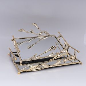 МЕТАЛНИ ПОДНОСА S/2 С ОГЛЕДАЛО ЗЛАТИСТО 37X26СМ /32X20СМ