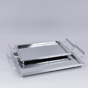 МЕТАЛНИ ПОДНОСА S/2 С ОГЛЕДАЛО, СРЕБЪРНО, 46X28СМ / 40X22СМ