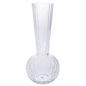 ПРОЗРАЧНА СТЪКЛЕНА ВАЗА С ВИСОКО ГЪРЛО D14X33СМ