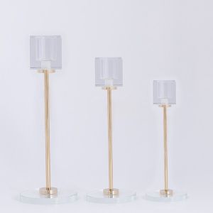 СВЕЩНИК S/3 С МЕТАЛНА ОСНОВА, ЗЛАТИСТ 7X25СМ / 7X20СМ / 7X15СМ