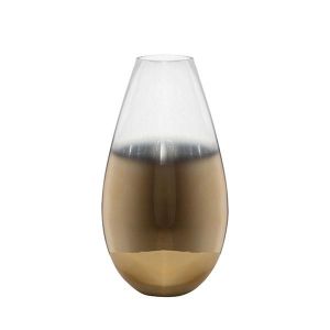 СТЪКЛЕНА ВАЗА ПРОЗРАЧНО-ЗЛАТИСТА 19.8X19.8X36СМ