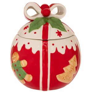 ЧЕРВЕНО-БЯЛ КРЪГЪЛ КЕРАМИЧЕН БУРКАН ЗА БИСКВИТКИ 15X15X18СМ