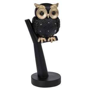 ЧЕРНА МАТОВА ПОЛИРЕЗИНОВА СОВА НА КЛОН 12X11X27СМ