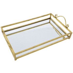 ЗЛАТЕН МЕТАЛЕН ПОДНОС С ОГЛЕДАЛО 25X40x5 СМ
