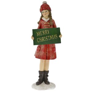ФИГУРА ОТ ПОЛИРЕЗИН МОМИЧЕ С ТАБЕЛА MERRY CHRISTMAS 11X7X30CM