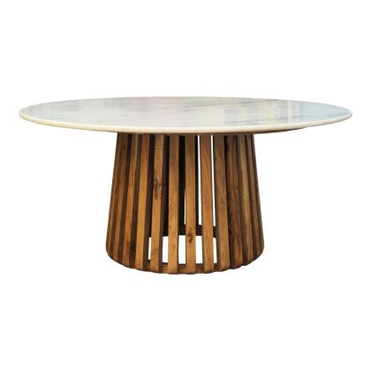 Холна маса Marble дърво тропическа акация масив натурално плот мрамор D100x45см