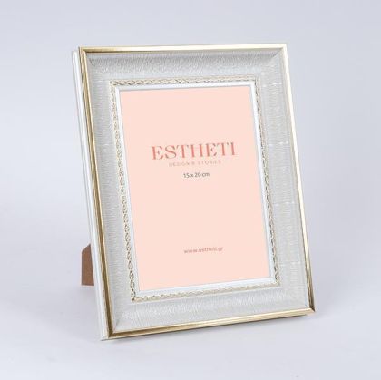 Desktop photo frame, plastic, gray-gold, 15x20cm