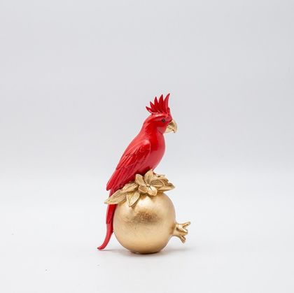 Parrot decoration, polyresin, red-gold, 9x6.5x15cm
