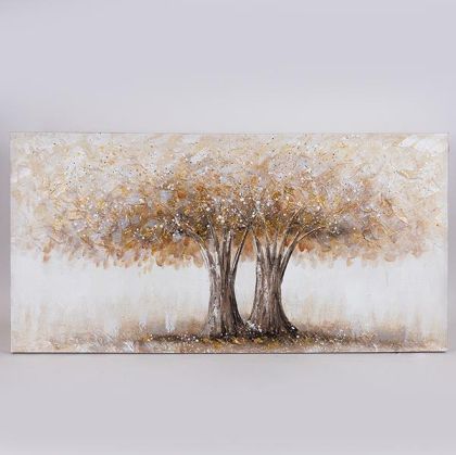 Canvas painting with trees, white - brown 60x120x3cm
