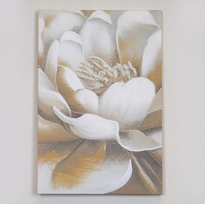 КАРТИНА ПЛАТНО С ПРИНТ НА ​​ЦВЕТЯ, БЯЛО - БЕЖОВО 40x60см