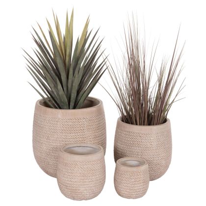 КАШПИ КРЪГЛИ КОМПЛЕКТ ОТ 4 ЧАСТИ GARDENER HM4722 ФИБРОГЛИНА - ЦИМЕНТ ЦВЯТ СЛОНОВА КОСТ Φ54X54 В СМ.