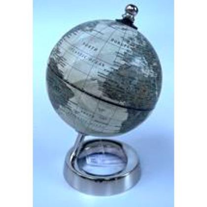 Metal globe with marble base, white-dark green, 15.20 cm