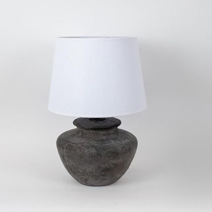 TABLE LAMP WITH WHITE LINEN SHADE CERAMIC BLACK 25x25x40cm