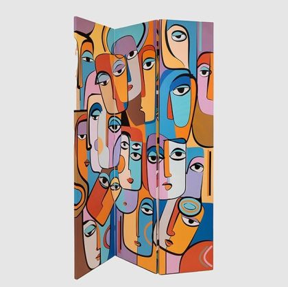 Folding screen, print on canvas, colorful faces, colorful, 120x2.5x180cm