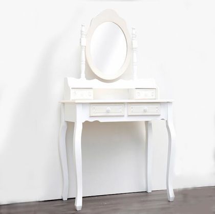 Dressing table with mirror, wooden, white, 75x40x71cm