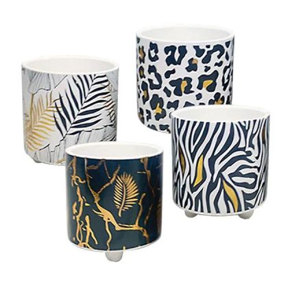 ГОЛЯМА САКСИЯ С КРАКА (4 ИЗБОРА) ДИГИТАЛЕН ПРИНТ ДЖУНГЛА ЧЕРНО/ЗЛАТНО - Φ12.6X13.2СМ 4/32 КУТИЙКИ