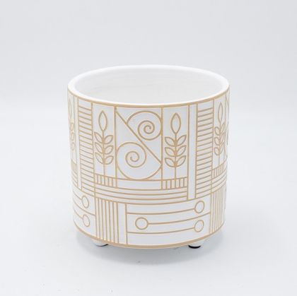 КЕРАМИЧНА САКСИЯ БЯЛО-БЕЖОВА 17x17x16.5см