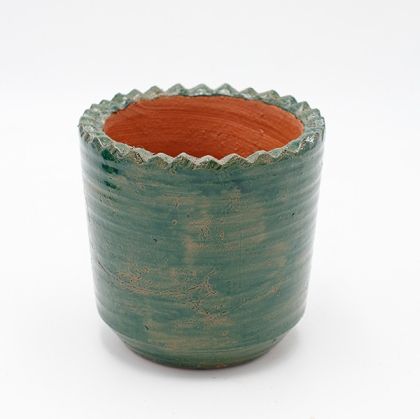 КЕРАМИЧНА САКСИЯ ЗЕЛЕНО-БЕЖОВА 14x14x13.5см