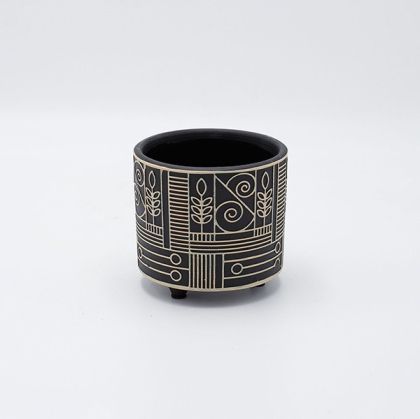 КЕРАМИЧНА САКСИЯ ЧЕРНО-БЕЖОВА 10.5x10.5x9.5см