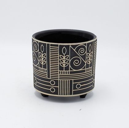 КЕРАМИЧНА САКСИЯ ЧЕРНО-БЕЖОВА 12x12x11.5см