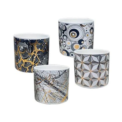 МАЛКА САКСИЯ (4 ИЗБОРА) ДИГИТАЛЕН ПЕЧАТ, ДИЗАЙНИ, ЧЕРНО/СИВО/ЗЛАТНО - Φ11.5X10.5СМ 4/48 КУТИЙКИ