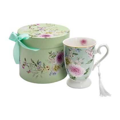 КЕРАМИЧНА ЧАША В КУТИЯ FL3088 ФЛОРАЛНО ЗЕЛЕНА 12X11СМ