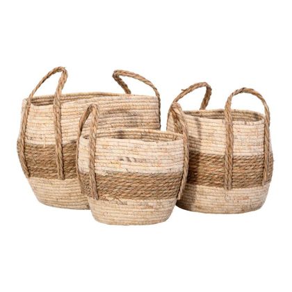 КОМПЛЕКТ ОТ 3 РАКИТЕНИ КОШНИЦИ FL241801 БОХО ЕСТЕСТВЕН ЦВЯТ ЕСТЕСТВЕН-БЯЛ ЦВЯТ 33X25СМ, 28X22СМ, 23X18СМ