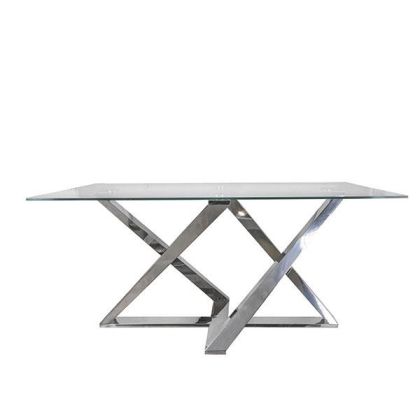 Маса плот Modern Geometry закалено стъкло - крака от неръждаема стомана инокс 160x90x76см