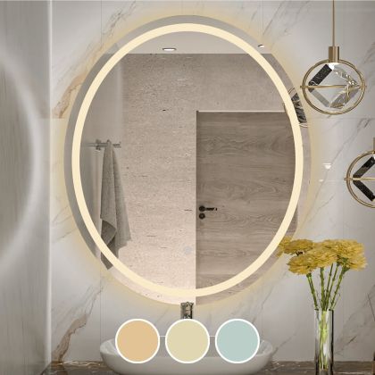 Led-3 oval wall mirror - illuminated - sensor, with 3 color changing options
