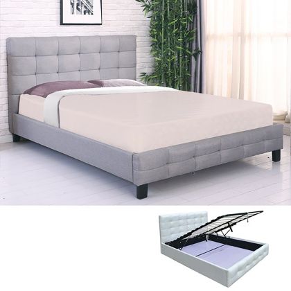 ДВОЙНО ЛЕГЛО FIDEL С МЯСТО ЗА СЪХРАНЕНИЕ, ЗА МАТРАК 140X190 СМ, СИВ ПЛАТ