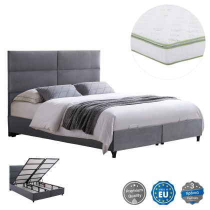 ЛЕГЛО С МАТРАК ДВОЙНО MILO HM21163 СИВО КАДИФЕ И МЯСТО ЗА СЪХРАНЕНИЕ - ЗА 160X200СМ