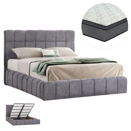 ДВОЙНО ЛЕГЛО С МАТРАК И МЯСТО ЗА СЪХРАНЕНИЕ RAMON HM21168 СИВ ПЛАТ С БУКЛЕ - ЗА РАЗМЕРИ 160X200СМ.