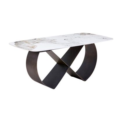 DINING TABLE FL0066 WITH CERAMIC WHITE MARBLE SURFACE AND BRONZE LEGS 160X90X75CM