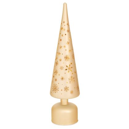 КОЛЕДНА ЗЛАТИСТА СТЪКЛЕНА ЕЛХА С LED СВЕТЛИНА 9,5X9,5X40СМ, С БАТЕРИЯ