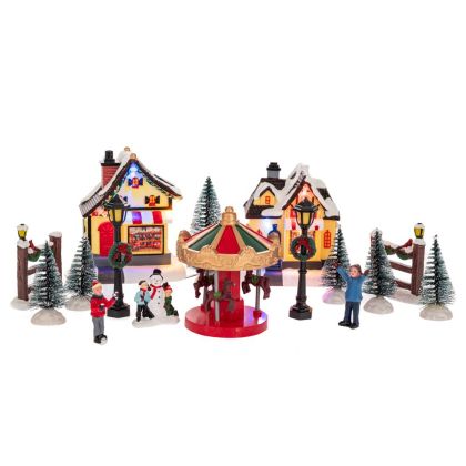 КОЛЕДНА СЦЕНА СЪС СЕЛО ОТ ПОЛИРЕЗИН С LED ДИСКОВЕ, С БАТЕРИЯ