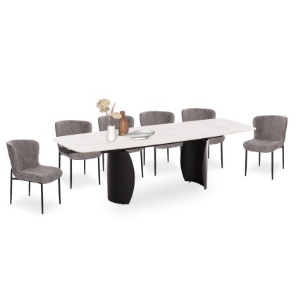 КОМПЛЕКТ МАСА И СТОЛОВЕ 7 ЧАСТИ OBSESSION(M) SM21228 КЕРАМИЧЕН ПЛОТ - ЧЕРЕН МЕТАЛ