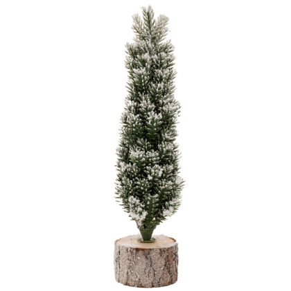 SNOW GREEN TREE ON WOODEN BASE 21 CM