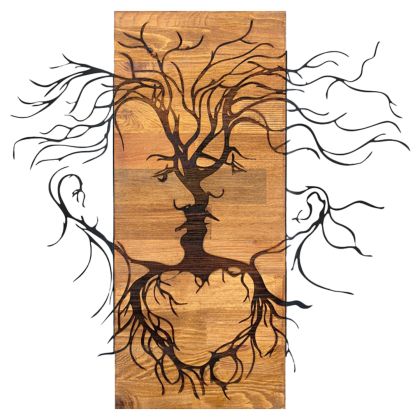 Декорация за маса Дърво в златен цвят с дървена основа с размери 30х8х35см