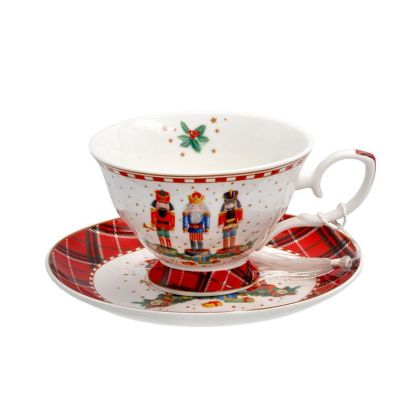 КОЛЕДНА КЕРАМИЧНА ЧАША С КАПАК SANDA 1/3 FL062 ЧЕРВЕНА ЗЕЛЕНА РОЗА 11x8.5cm