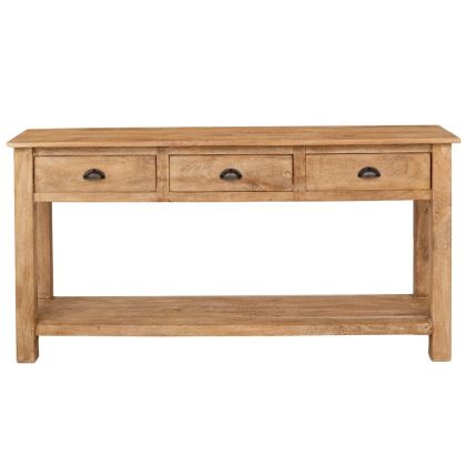 CONSOLE TABLE IN NATURAL COLOR, SOLID MANGO WOOD WITH THREE DRAWERS, 153X40X76CM
