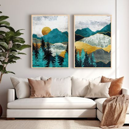 Диван Ново Монако в кафяв цвят с горчично жълти и зелени възглавници с размери 180x95x95+230x95x95