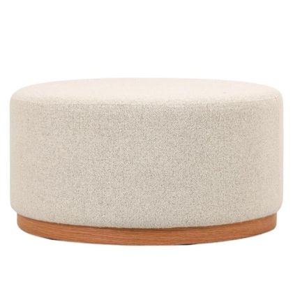 КРЪГЛА ТАБУРЕТКА С КРЕМАВА ВЪЗГЛАВНИЦА НА ДЪРВЕНА ОСНОВА 80X80X41СМ