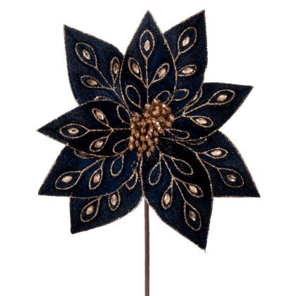 СИНЯ КАДИФЕНА КОЛЕДНА ЗВЕЗДА С ДИАМАНТИ СТЪБЛО 60 СМ