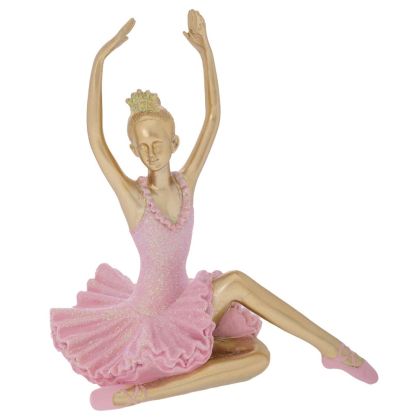 ЗЛАТНА ПОЛИРЕЗИНОВА БАЛЕРИНА С РОЗОВА РОКЛЯ 16X10X17СМ