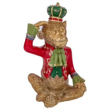 ЗЛАТНА ПОЛИРЕЗИНОВА МАЙМУНА С ЧЕРВЕН КОСТЮМ 11X10X34СМ