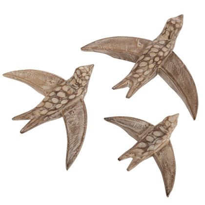 КОМПЛЕКТ 3 ДЕКОРАТИВНИ ПТИЦИ, ИЗРАБОТЕНИ ОТ МАНГОВО ДЪРВО 35X28X11 31X23X11 23X17X8 СМ