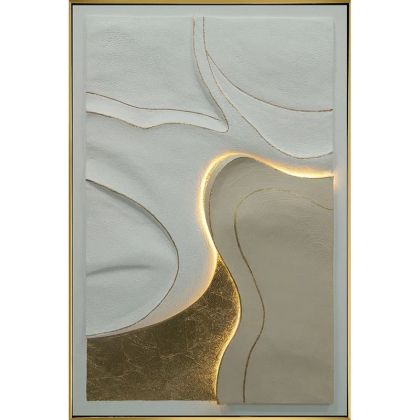 LED ОСВЕТЯВАЩА ПЛАТНА КАРТИНА В КРЕМАВ/ЗЛАТИСТ ЦВЯТ, 3D АБСТРАКТЕН ДИЗАЙН В РАМКА - 82.5x122.5x3.5см 4/KIB