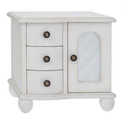 БЯЛ ДЪРВЕН ШКАФ ЗА БИЖУТА С 3 ЧЕКМЕДЖЕТА И ШКАФ С ОГЛЕДАЛО 27X20X26 СМ